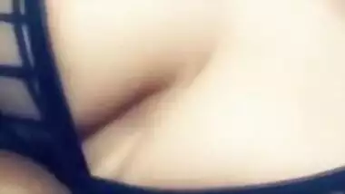 Indian babe's breasts are so big that she can easily lick nipples