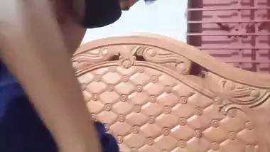 Masked wife boob massage and pussy licking viral sex