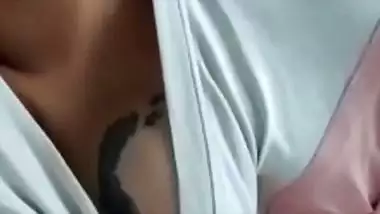 Tattooed breasts Indian girl showing boob on video call
