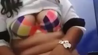 Security lady pussy rubbin and boobs show in her uniform