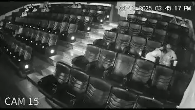 Blowjob in cinema theatre by horny girlfriend