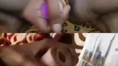 Desi woman with skinny body and boyfriend wank together with sex toys