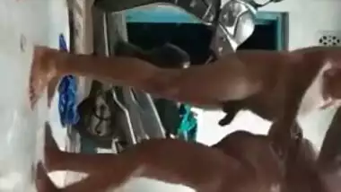 Desi couple thinks outdoor XXX shower won't hurt before sex